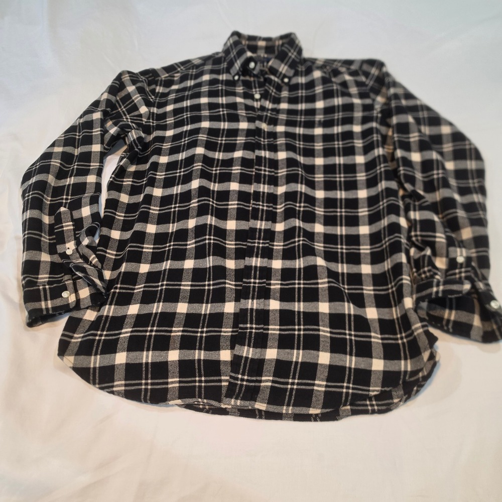 Polo Ralph Lauren Button Down Mens L Black Plaid Performance Custom Fit Shirt
